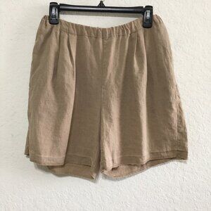 K-Fashion Linen Shorts Pleated Pull On Lightweight Size Medium Brown/Tan